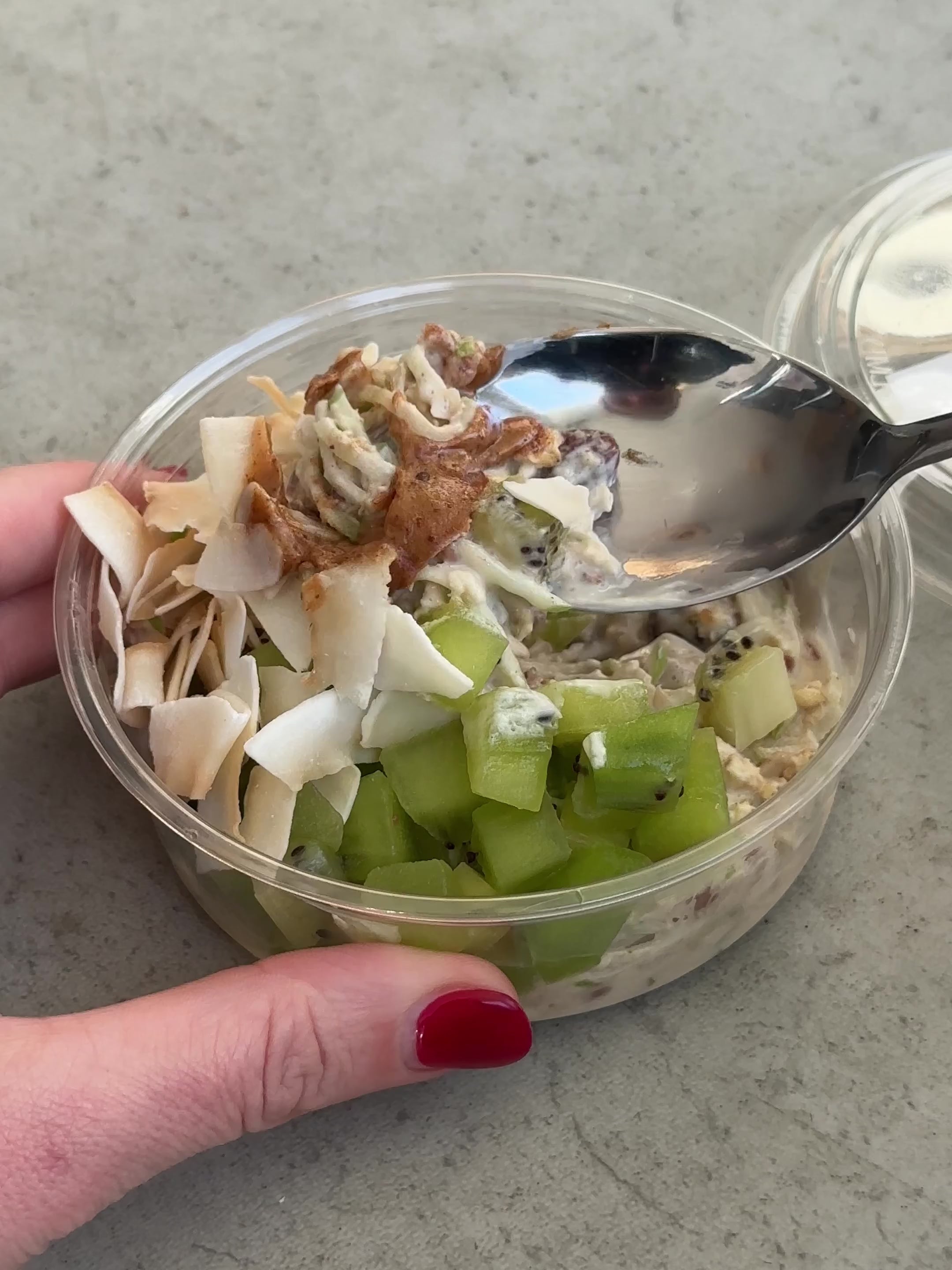 Kiwi, Almond Butter & Coconut Bircher Muesli Pots