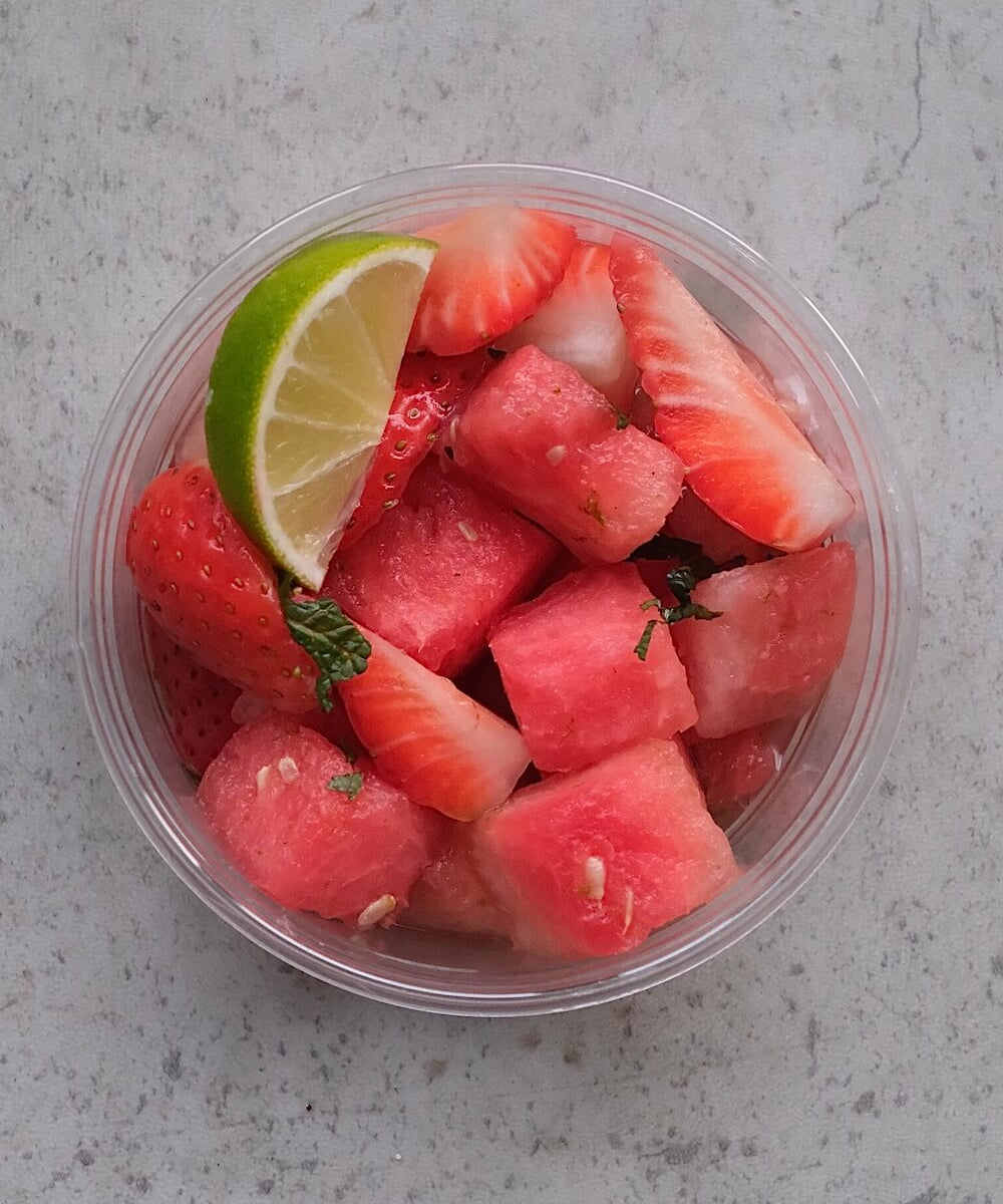 Watermelon, Strawberry, Lime & Mint Salad Pots